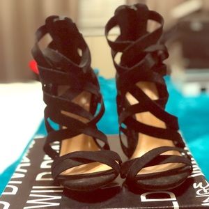 Suede Strappy Chunky Heel